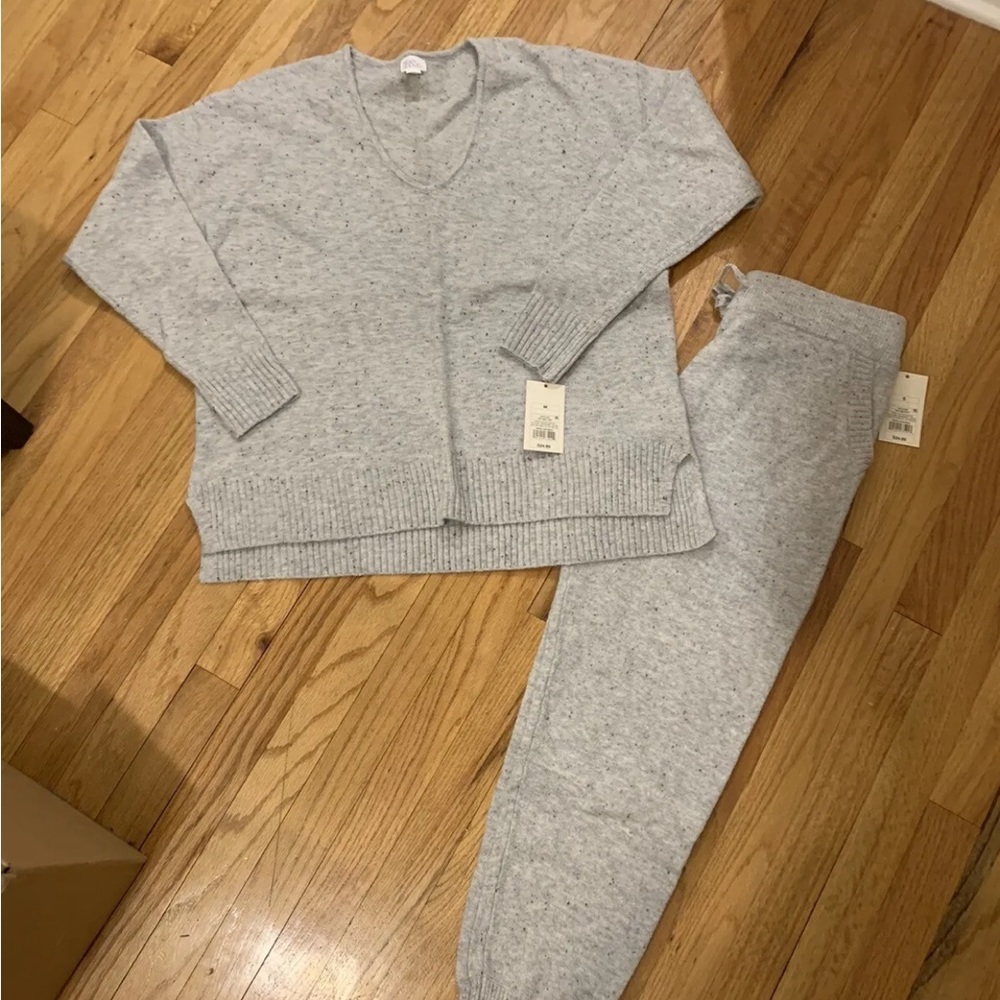 NEW Stars Above Women's Sweater Jogger Pants Top Set Light Gray Heather NWT
